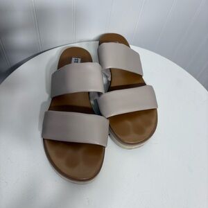 Steve Madden Lucy Slides Neutral Double Strap Sandals Minimalist Everyday 9.5